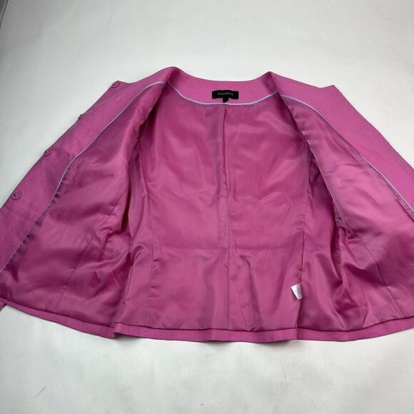 Talbots Linen Collarless Jacket size 6 Peplum Blazer Pink Preppy Academia - Picture 9 of 13